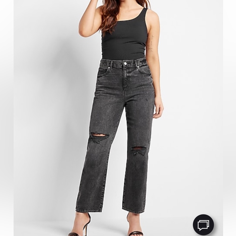 Express High Waisted Black Ankle Straight Jeans - Size 2 Short